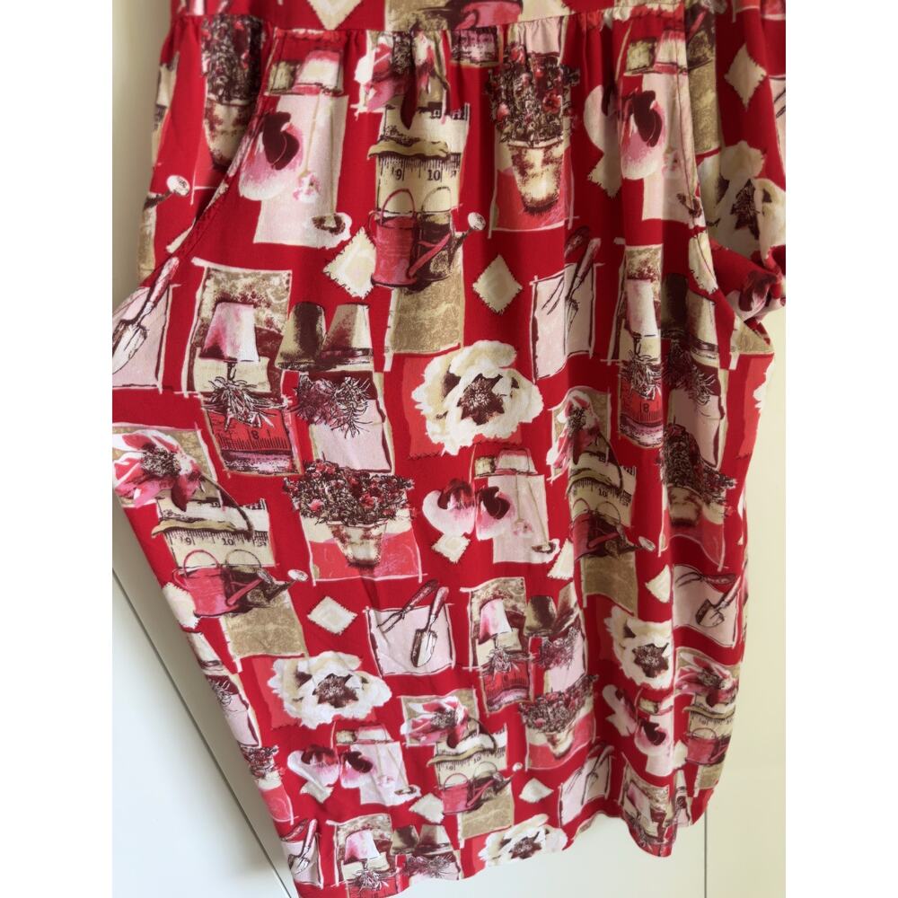 Vintage 90s Floral Dress Red White Size Small Pockets Cottage/gardencore - Picture 6 of 9